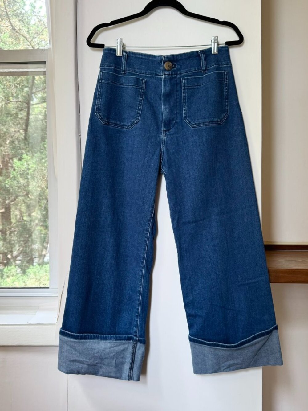 Anthropologie The Colette Cuffed Wide-Leg Jeans Dark Blue 30
